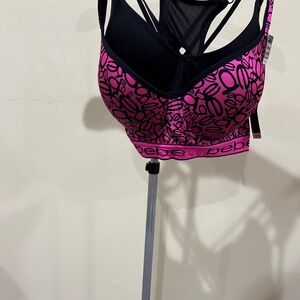 Bebe Graphic Pink and Black Sports Bra